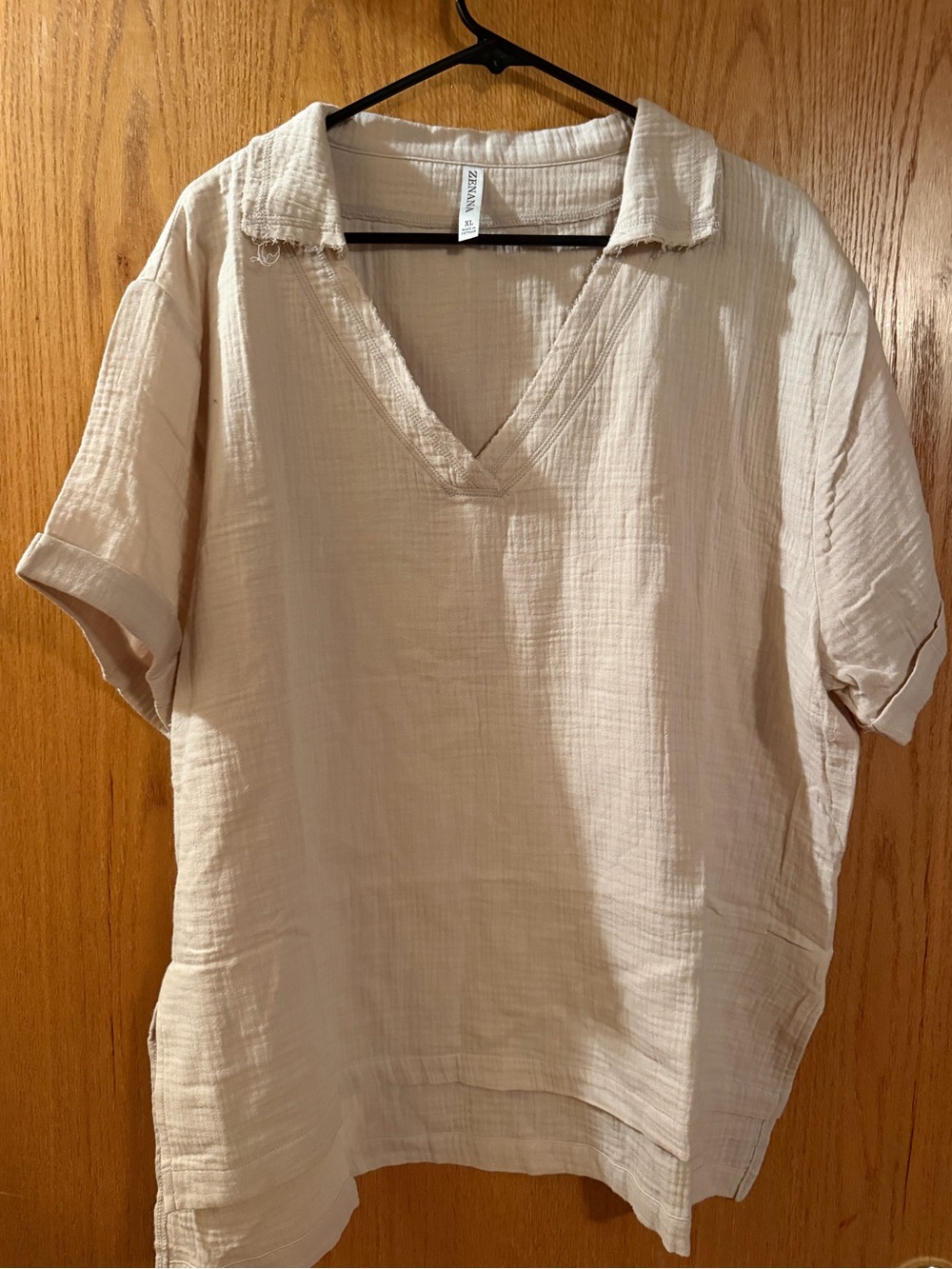 Zenana Outfitters Cream Gauze Pullover Top